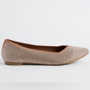Torrid Stretch Knit Pointed Toe Rhinestone Encrusted Ballet Flats Nude Beige 8.5